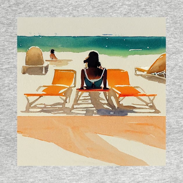 Sunbathing woman at the beach by fistikci